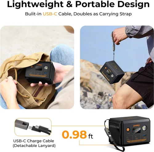 Vista 5 de powkey Estación de energía para portátil 30000mAh 100W Cargador portátil PD 3.0 Carga rápida 96Wh LiFePO4 Banco de energía con cable USB-C, batería