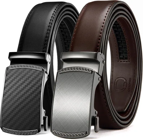 Vista 9 de CHAOREN Cinturón de vestir de cuero para hombre, paquete de 2 unidades, cinturón de trinquete para hombre para camisa de vestir y pantalones