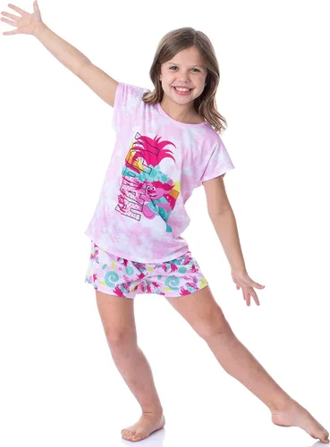Vista 2 de INTIMO Dreamworks Trolls Poppy Happy Sleep - Conjunto de pijama con cuello redondo para niña, Multi colorido
