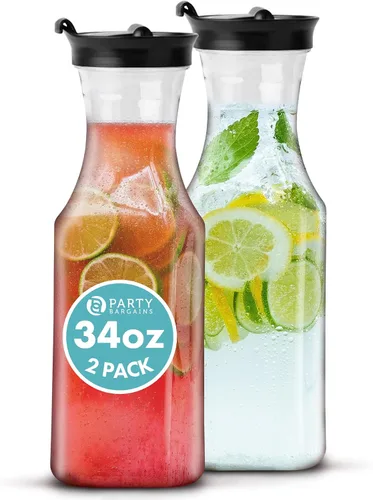 Vista 15 de Party Bargains Jarra de agua de 34 onzas con tapas abatibles, 1 paquete, tapa negra de alta calidad y resistente, excelente para leche, agua, té