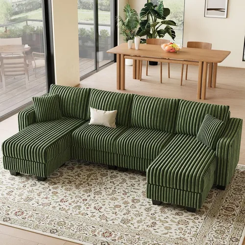 Vista 19 de Belffin - Sofá seccional convertible con chaise, sofá seccional en forma de L, sofá reversible de esquina tapizado para sala de estar, de corduroy