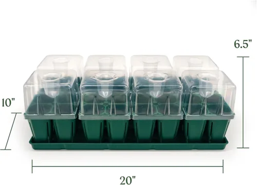 Vista 2 de Vego garden Seedling Suite Products, paquete de 8 bandejas de plántulas jumbo con tapas de bandeja de plántulas y bandejas de riego inferiores de 10