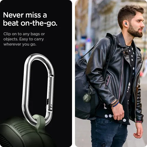 Vista 4 de Spigen Rugged Armor para Galaxy Buds Core, Buds FE, Buds 2 Pro y Buds Live TPU y PC de doble capa, protección contra caídas, mosquetón incluido