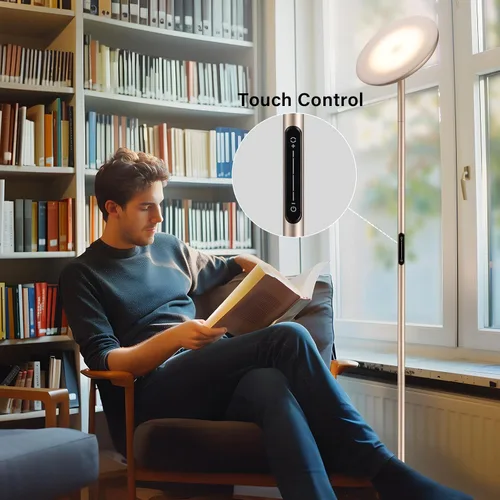 Vista 4 de Lámpara de pie LED con mando a distancia, 36 W/3000-5000 K, control táctil, totalmente regulable, brillo ajustable, 69 pulgadas, arena dorada
