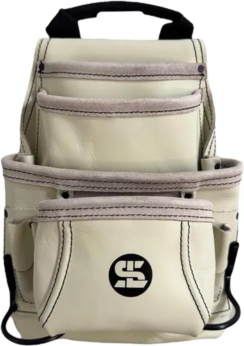 Vista 8 de Versátil bolsa de herramientas de cuero de grano superior de 10 bolsillos con martillo y soporte de cinta, accesorio para cinturón, ideal