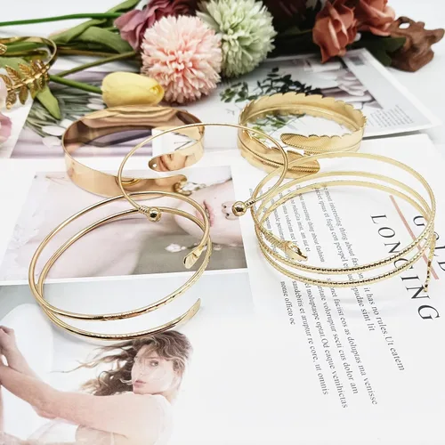 Vista 7 de CASDAN 9 piezas de brazalete de brazo superior para mujer pulsera de brazo minimalista de oro ajustable de bobina abierta brazalete de pulsera
