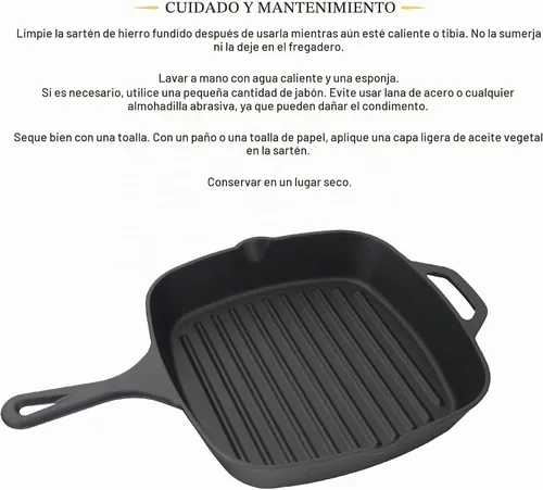 Vista 6 de Jim Beam , Sartén cuadrada de hierro fundido pre-sazonado con crestas, 16 pulgadas, negro