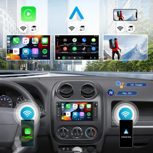 Vista 3 de Estéreo de coche de 4 GB+64 GB para Jeep Wrangler Radio 2007-2018 Brújula Dodge Ram 1500 2500 3500 con CarPlay Android Auto 7 "Pantalla táctil Radio