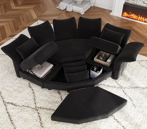 Vista 3 de LLappuil Sofá modular modular de 96 pulgadas, sofás seccionales de esquina pequeños para sala de estar con otomana de almacenamiento de 6 lados Negro
