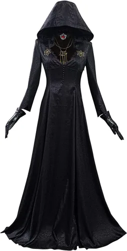 Vista 2 de Vestido de cosplay para mujer, disfraz de vampiro para mujer, disfraz blanco de Halloween con sombrero