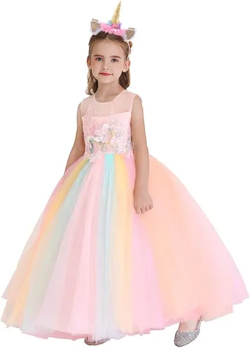 Vista 40 de Vestido de tul de unicornio arcoíris para niñas, vestido de princesa para cumpleaños, Halloween, Navidad, concurso de baile, fiesta de baile