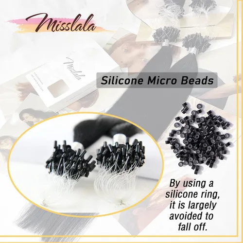 Vista 3 de Extensiones de cabello humano microlink de 16 pulgadas, extensiones de cabello natural suave de microcuentas, color #1 negro azabache, 100% cabello