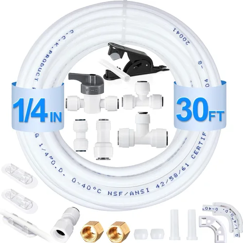 Vista 7 de Kit de línea de agua para refrigerador - Kit de instalación de agua para máquina de hielo de grado alimenticio, tubo de agua de 1/4 pulgadas O.D.