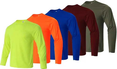 Vista 11 de LeeHanTon Camisas de manga larga para hombre, de secado rápido, cuello redondo, camisetas de trabajo, atléticas, ciclismo, senderismo, paquete de 5