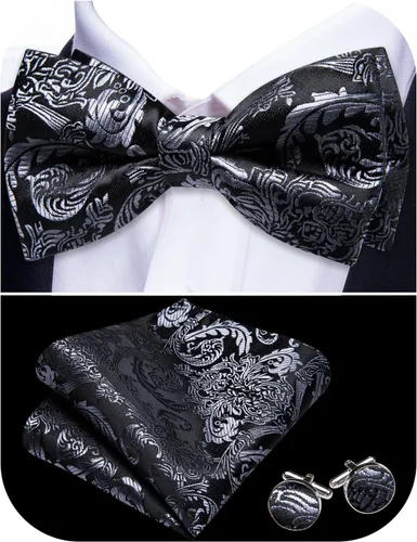 Vista 72 de Barry.Wang Pajarita de Rayas Paisley para Hombre de Seda Preatada Pañuelo de Bolsillo Gemelos Juego Formal Boda Fiesta Graduación