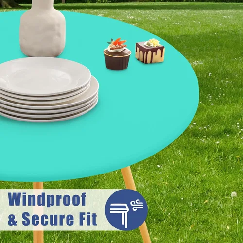 Vista 3 de Moosfor Mantel redondo de elastano, elástico ajustable impermeable para mesas de 18 a 24 pulgadas, mantel de picnic elástico lavable para Azul