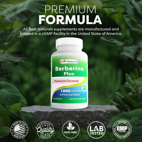 Vista 5 de Best Naturals Berberina Plus 1000 mg por porción, (sin OGM), 60 cápsulas – Contiene berberina HCL 1000 mg, vitamina C 120 mg y gluconato de zinc 30