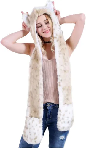 Vista 3 de HomDSim Anime Spirit - Sudadera con capucha de animal, sombrero de piel sintética con bufanda cálida, guantes de orejas y patas