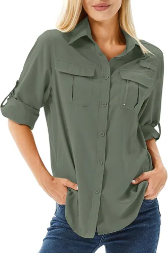 Vista 15 de Camiseta de Manga Larga para Mujer con Protección Solar UPF 50 para Safari, Pesca, Senderismo