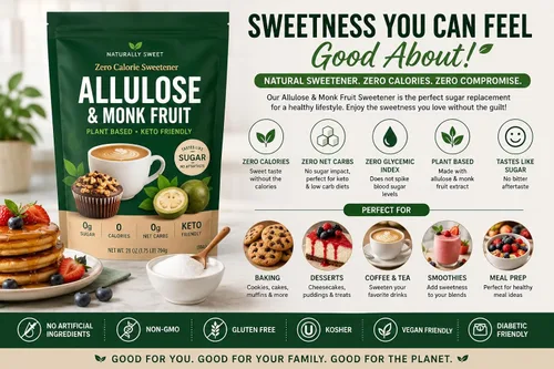 Vista 5 de Allulose Monk Fruit Edulcorante sin eritritol – Sustituto de azúcar granulado sin calorías de 28 onzas – Reemplazo de azúcar 1:1 para hornear, café
