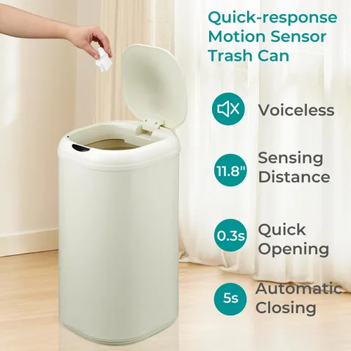 Vista 3 de Takywep Basurero automático de acero inoxidable de 8 galones con tapa, sensor de movimiento sin contacto de 30 litros, cubo de basura cilíndrico