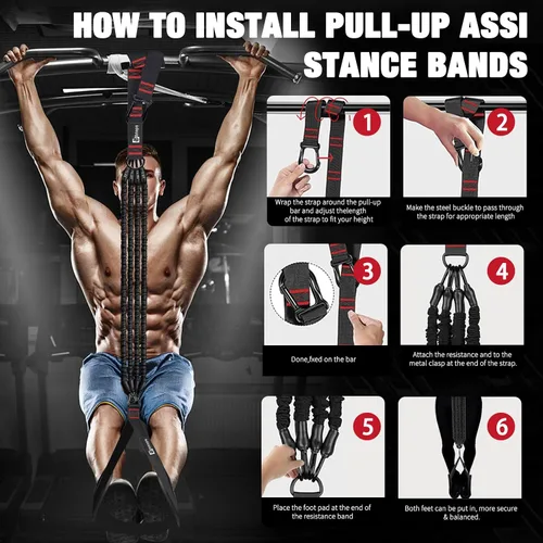 Vista 5 de Pull Up Assistance Bands Set, 300 lbs Max Heavy Duty Resistance Bands with Adjustable Strap, Non-Slip Handle & Door Anchor, Full Body Strength