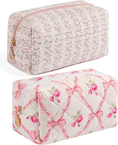 Vista 25 de Bolsa de maquillaje de viaje para mujeres y niñas, bolsa de maquillaje con cremallera, flores florales, organizador de maquillaje, bolsa de tela