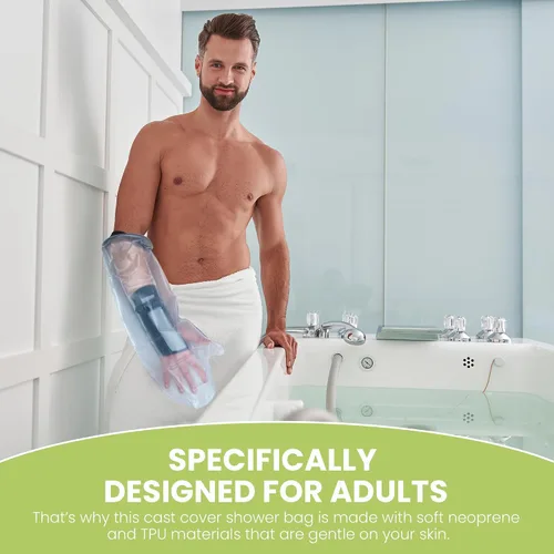 Vista 7 de Fundas pequeñas para brazo de ducha para adultos, funda protectora impermeable para codo de brazo roto, bolsa fundida reutilizable para ducha