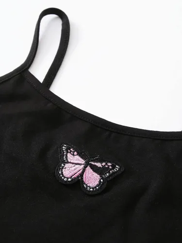 Vista 3 de SOLY HUX Conjunto de 2 piezas para niña con camiseta corta y pantalones deportivos de mariposa, Negro