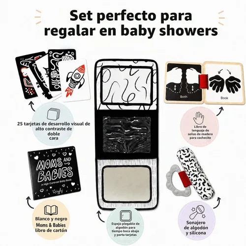 Vista 2 de Quiggly Juguetes de bebé de alto contraste, kit de juego para recién nacido