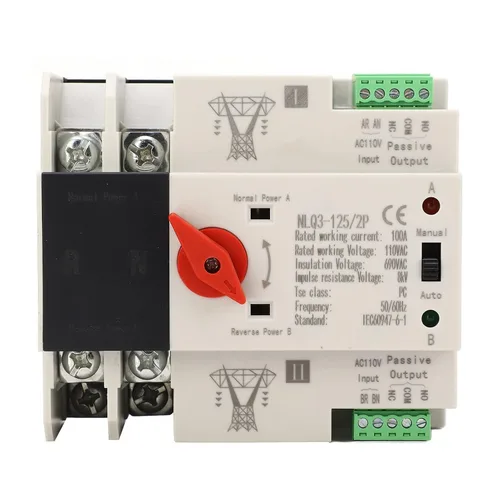 Vista 6 de Hilitand AC110V 100A Interruptor de transferencia automática de energía 2P ATS Generador Cambio 1.378 in Montaje en carril