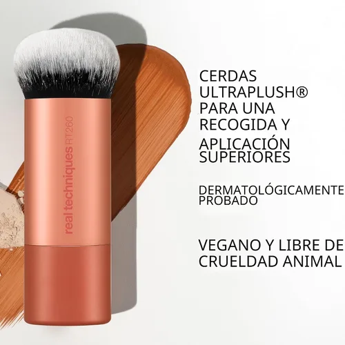 Vista 4 de Real Techniques, brocha de maquillaje Bubble Blending, brocha multiusos para base para productos líquidos, crema y polvo, cabeza de cepillo redonda
