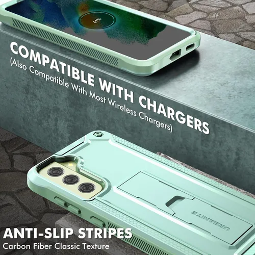 Vista 6 de URBANITE Funda protectora resistente a prueba de golpes para Samsung Galaxy S21 FE 5G, de grado militar, con protector de pantalla y soporte