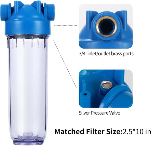 Vista 2 de Geekpure - Carcasa para filtro de agua transparente de 10 pulgadas para toda la casa (1) Puerto de latón NPT de 3/4", se adapta a filtros de 2.5