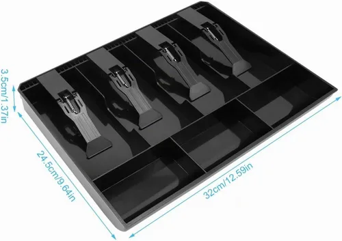 Vista 6 de Bandeja para cajón de caja registradora con 4 compartimentos para billetes/3 monedas para almacenamiento de dinero, color negro