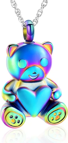 Vista 14 de shajwo Collar de Urna de Cremación de Oso de Peluche Joyería de Cenizas para Hombres y Mujeres Urna Conmemorativa de Corazón Reliquia Medallón