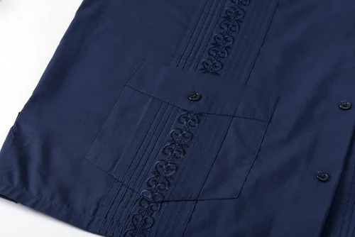 Vista 6 de Camisas de guayabera de manga corta para hombre con botones para la playa cubana