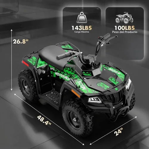 Vista 4 de Hover Heart ATV eléctrico, 36V eléctrico 4 ruedas para niños, verde Verde flúor
