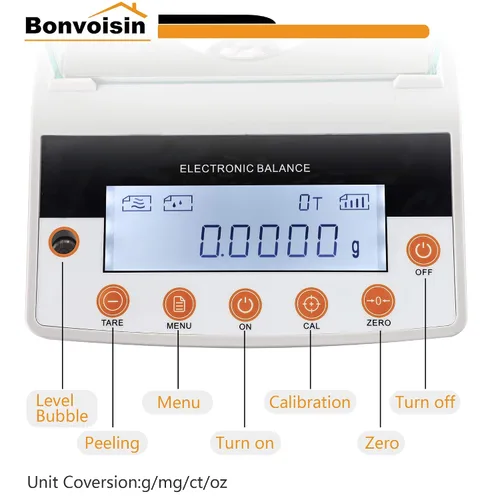 Vista 5 de Balanza analítica digital Bonvoisin de 0,1 mg de alta precisión, balanza electrónica certificada CE, 0.00 oz, báscula de laboratorio científico