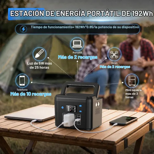 Vista 2 de 200W Portable Power Station, 192Wh LiFePO4 Solar Generator for Camping Black