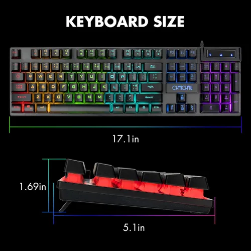 Vista 6 de CHONCHOW Teclado para juegos con cable para Mac, PC, PS5, PS4, Xbox One, teclado de sensación mecánica LED retroiluminado RGB con teclas multimedia