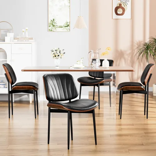 Vista 32 de YaFiti Juego de 2 sillas de comedor, sillas de comedor y cocina modernas de mediados de siglo, sillas tapizadas de piel sintética con diamantes