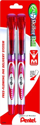 Vista 6 de Pentel Bolígrafo con rodillo 24/7, línea media, tinta roja, caja de 12 unidades (BLD97-B)