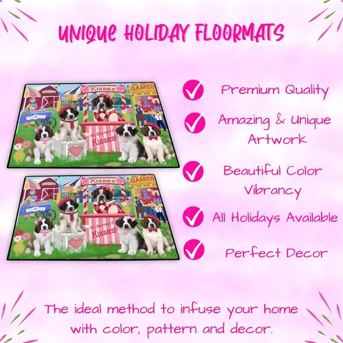 Vista 3 de Doggie of the Day St. Bernard Dogs Floor Mat - Carnival Kissing Booth - Best Dog Doormat - Protector Decor - Unique Portrait Art - Premium Quality