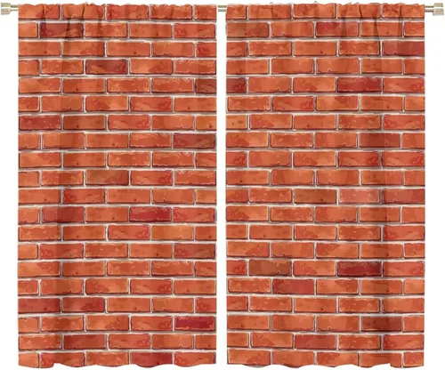Vista 41 de Cortinas opacas para pared de ladrillo, rústicas, para pared de ladrillo, naranja y rojo, impresión artística para sala de estar, dormitorio