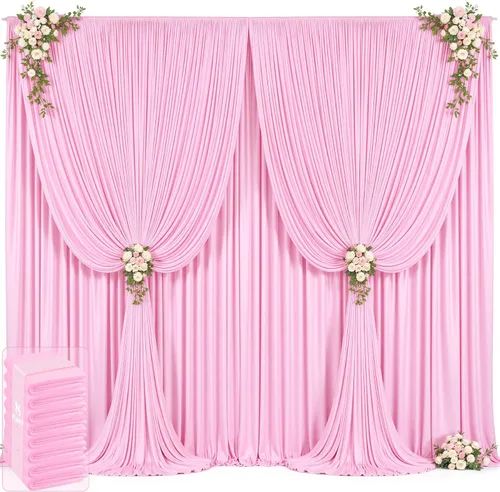 Vista 40 de 20 pies x 12 pies Cortinas de Telón de Fondo Azul Bebé Sin Arrugas para Bodas y Fiestas, Telón de Fondo de Tela Azul, Cortinas para Bodas