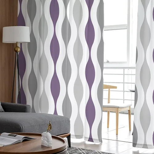 Vista 4 de Cortinas semitraslúcidas modernas de mediados de siglo de 84 pulgadas de largo para decoración de sala de estar, cortinas de gasa con bolsillo