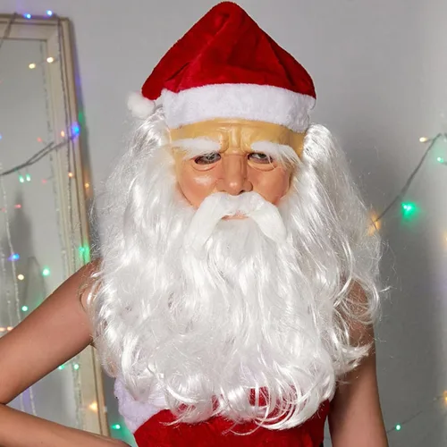 Vista 5 de Divertida máscara completa de Papá Noel máscara facial de Navidad máscara facial de Papá Noel peluca súper suave disfraz de barba fiesta de Navidad