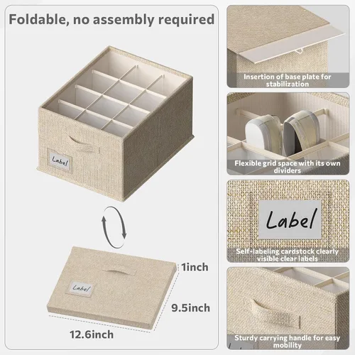 Vista 4 de FHSQX Paquete de 2 organizadores de zapatos para armario, se adapta a hasta 24 pares, contenedores de almacenamiento de zapatos de tela, Beige