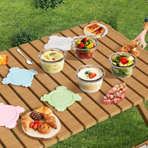 Vista 8 de 16 onzas Recipientes de vidrio para preparar comidas, recipientes herméticos de vidrio de 2 tazas con tapas, recipientes de sopa de vidrio